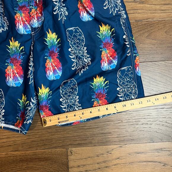 Pineapple Swim Trunks Men's Blue Tropical Print Swimsuit Drawstring - Picture 6 of 9